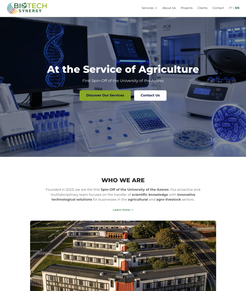 Imagem do website Biotech Synergy